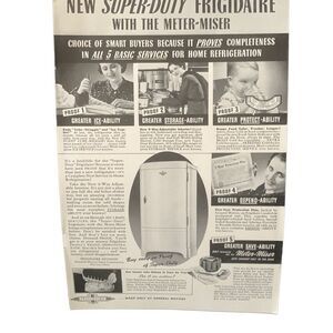 Vintage 1937 Frigidaire Super Duty Meter Miser Ad Advertisement